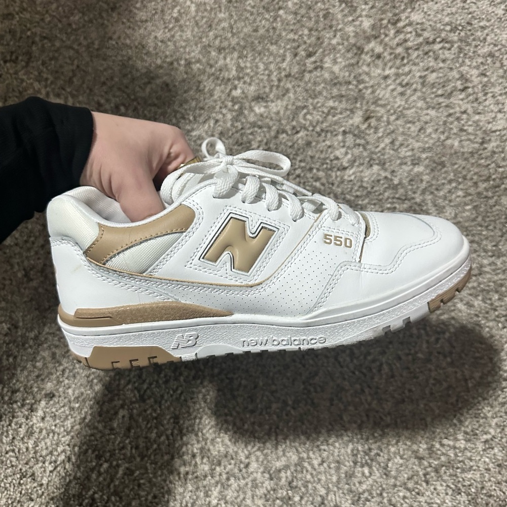 New Balance 550 White and Tan Sneakers